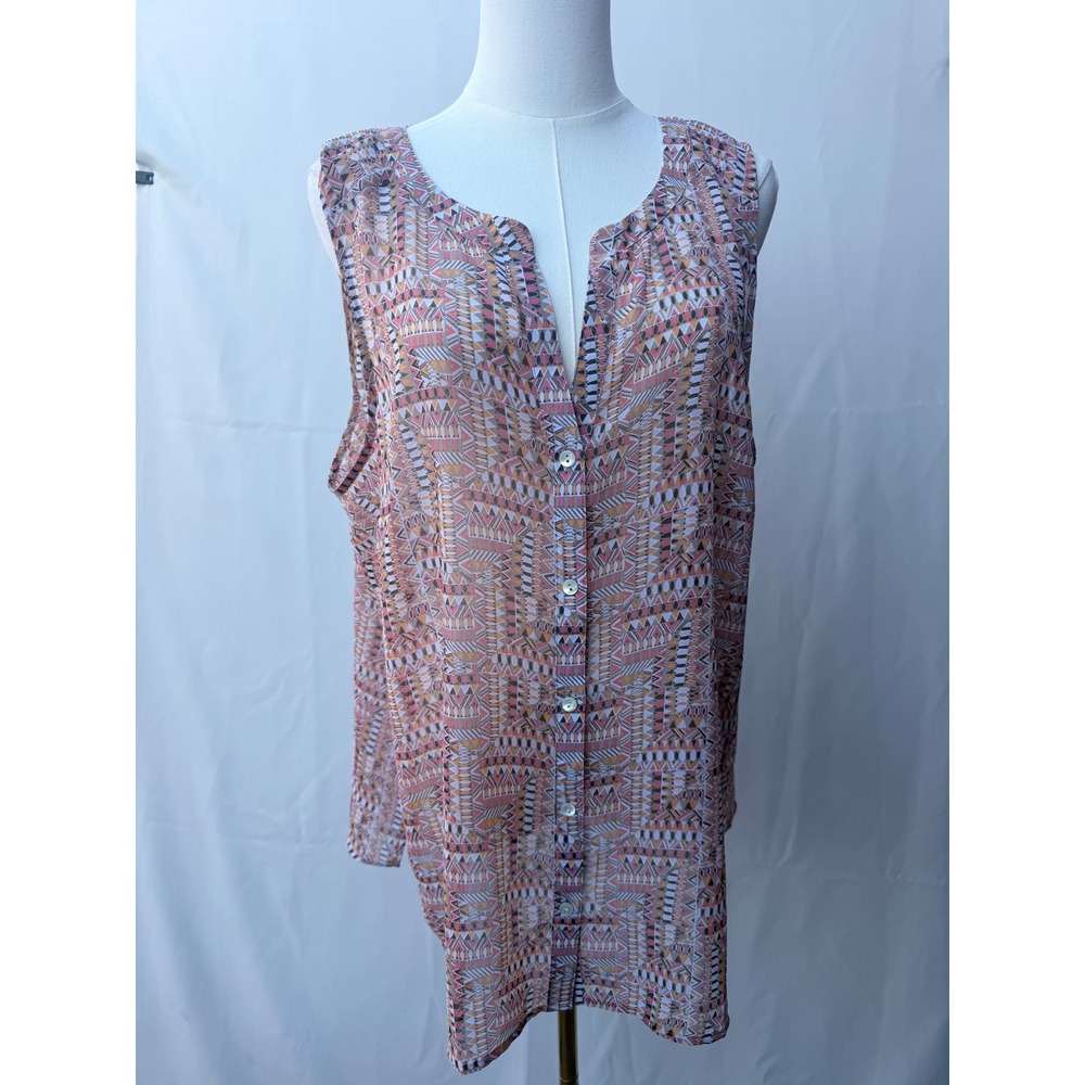 JJill XL Geometric Print Sleeveless V-Neck Button Front Tunic Top Women